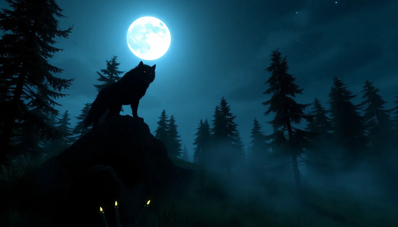 werewolf in a moonlit Skyrim setting.