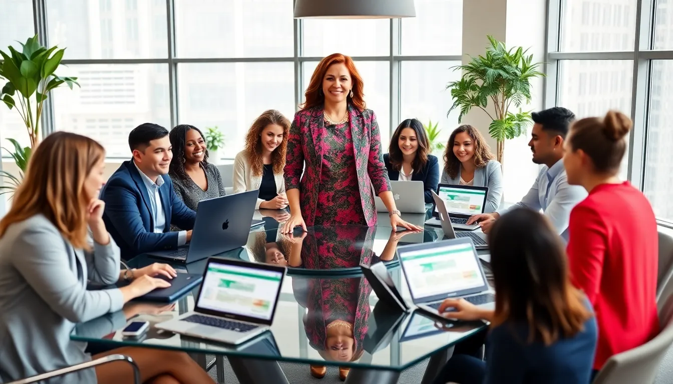 diverse professionals in a modern office learning Excel productivity hacks.