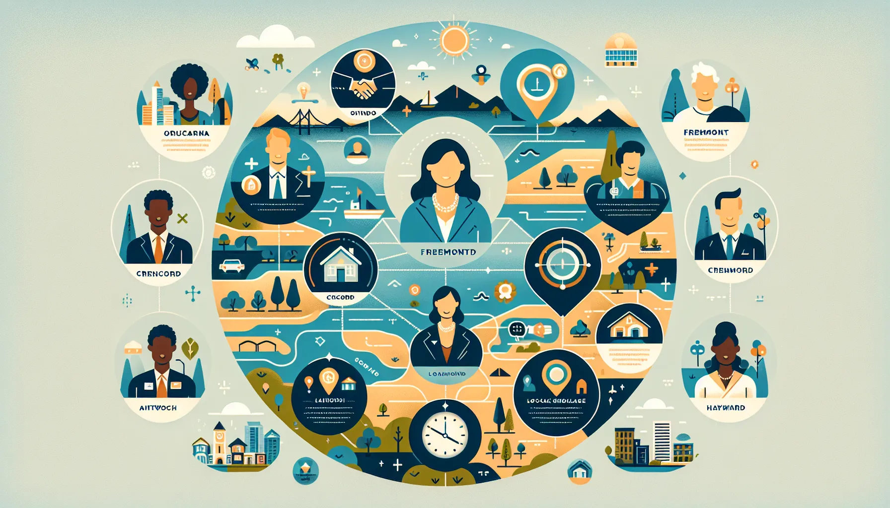 visual team profile with city map highlighting East Bay property expertise