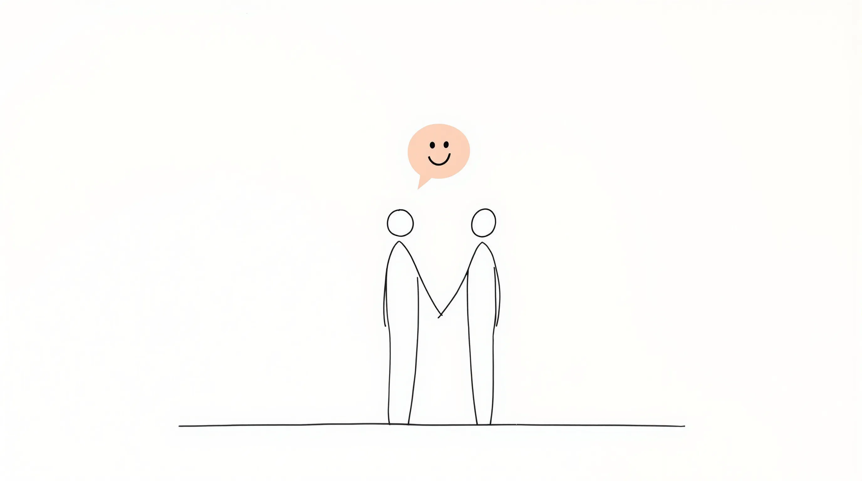 Two simple silhouettes with a speech bubble icon symbolizing humor and connection.