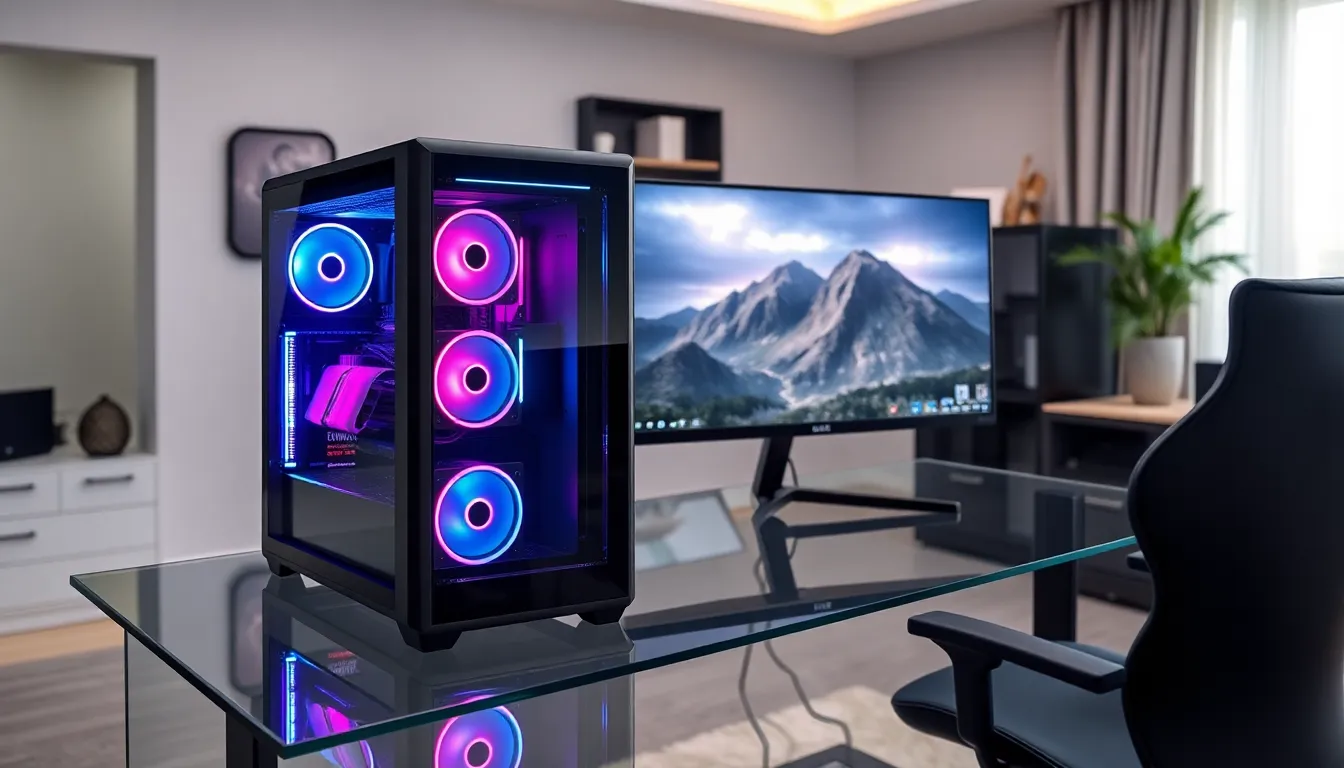 gaming PC and monitor setup in a stylish home office.