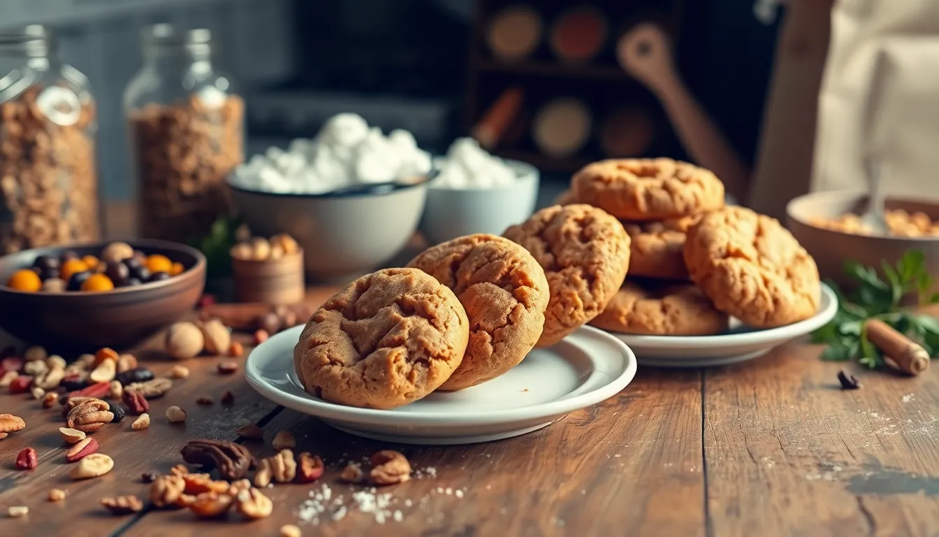 freshly baked bread cookies with colorful ingredients in a cozy kitchen.