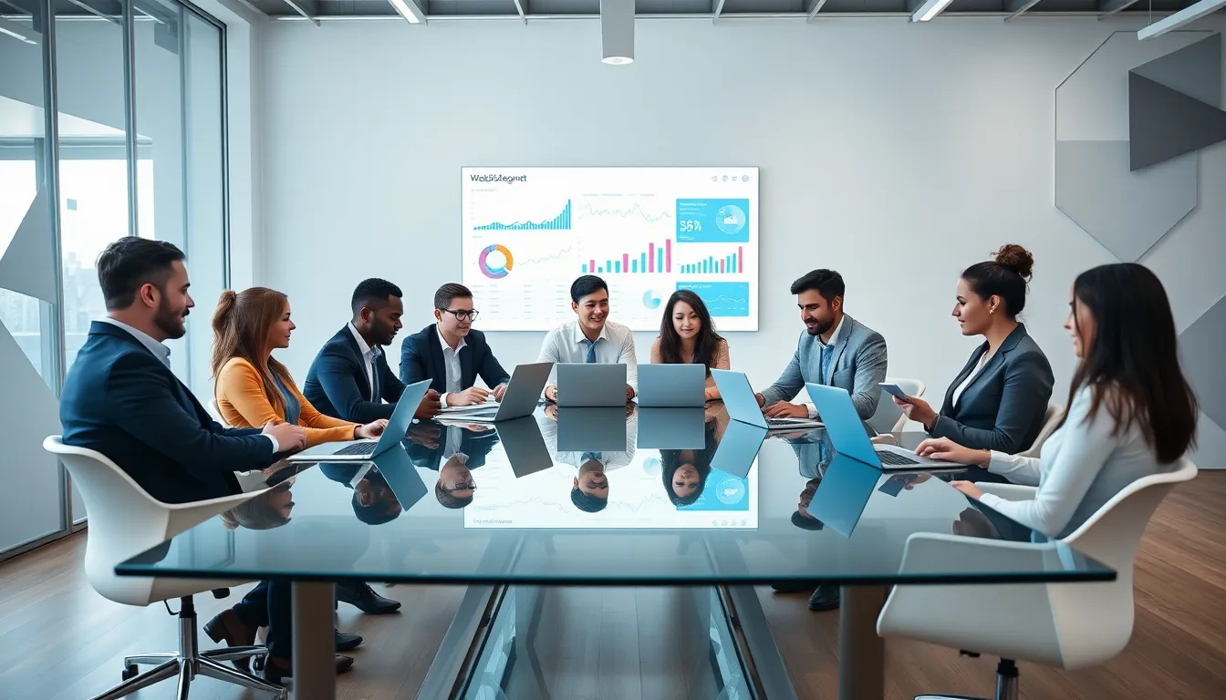 diverse team collaborating in a modern office on digital marketing strategies.
