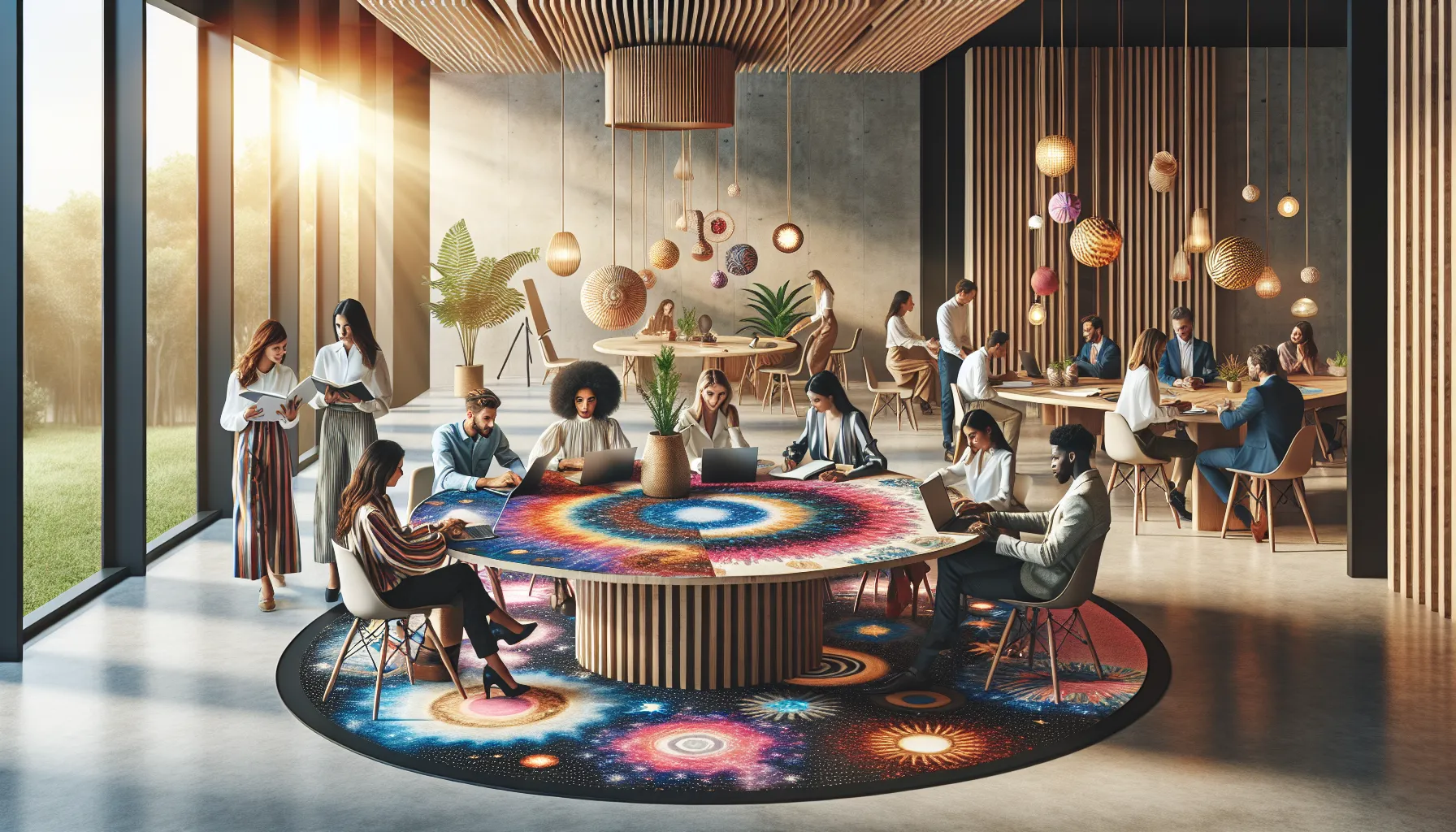 diverse team collaborating in a creative workspace inspired by Moondweiier.