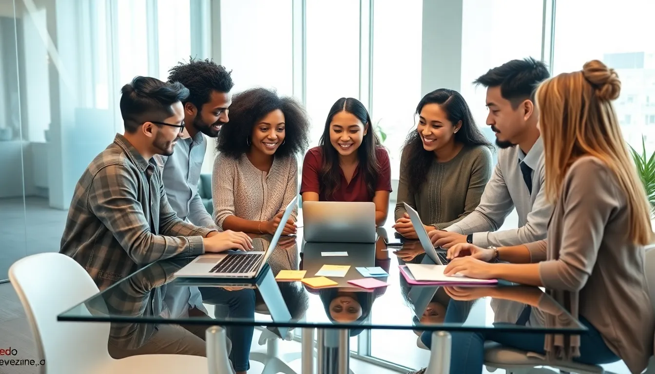 diverse team collaborating in a modern office setting.