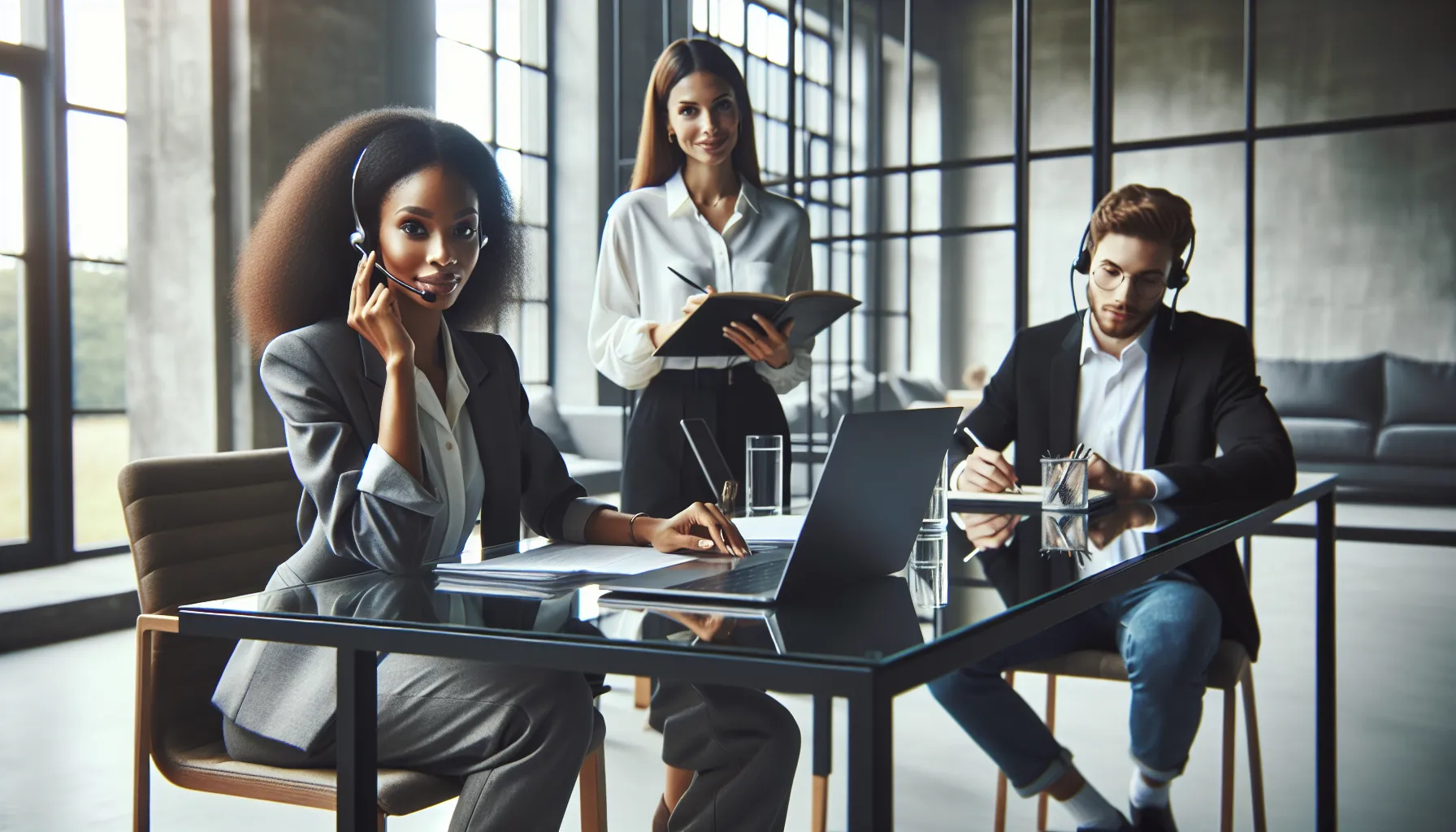 diverse team in a modern office making a phone call.