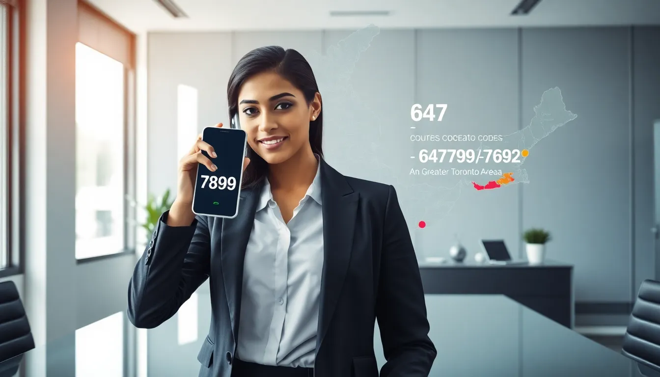 Professional discussing phone number in a modern office with a map.