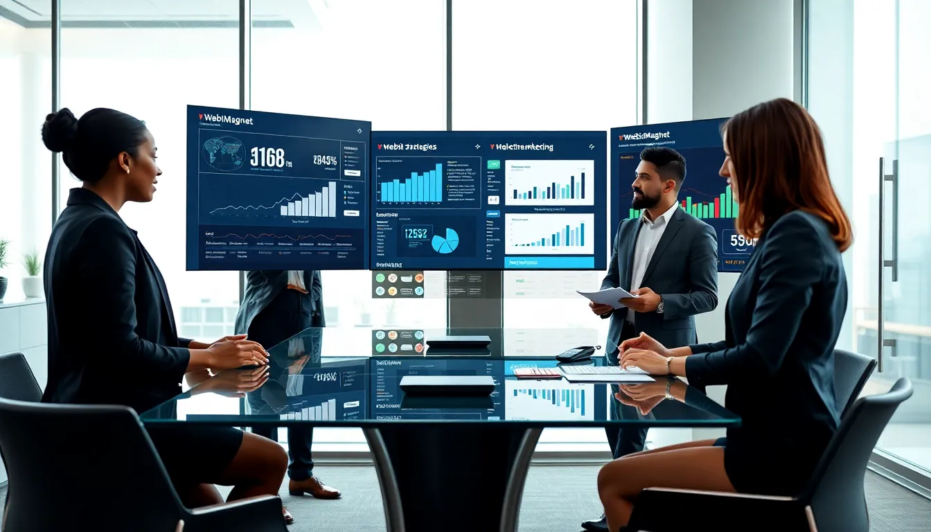 diverse professionals collaborating in a modern office on marketing strategies.