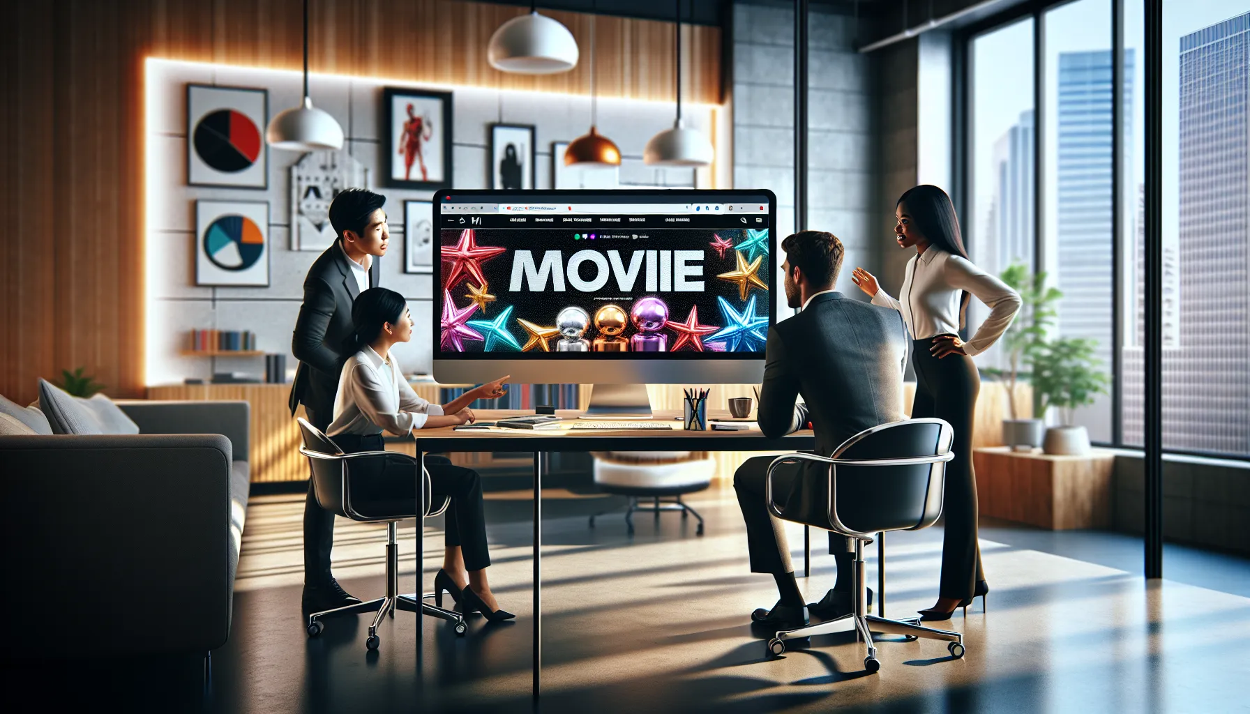 diverse team discussing website navigation in a modern office.