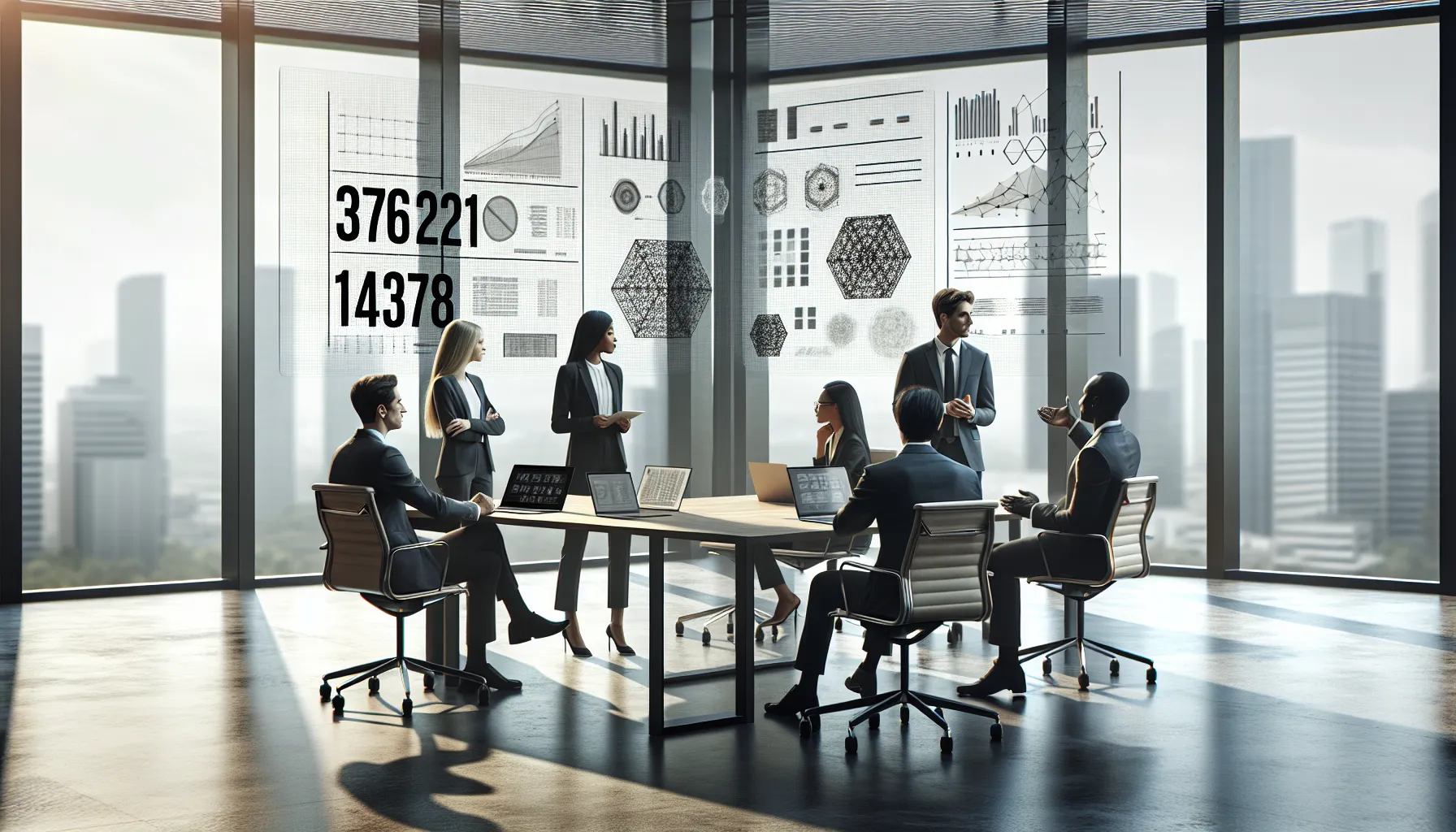 diverse team discussing numerical identifiers in a modern office.