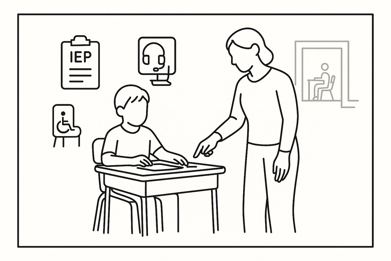 Student in an inclusive classroom receiving supports with a nearby specialized room. - Least Restrictive Environment Explained A Practical Guide for Parents and Educators 2026
