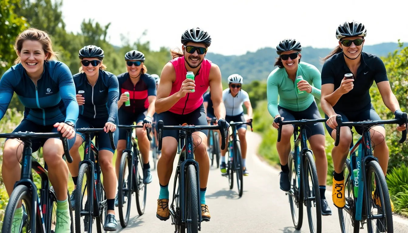 diverse cyclists enjoying peppermint-infused snacks during a ride.