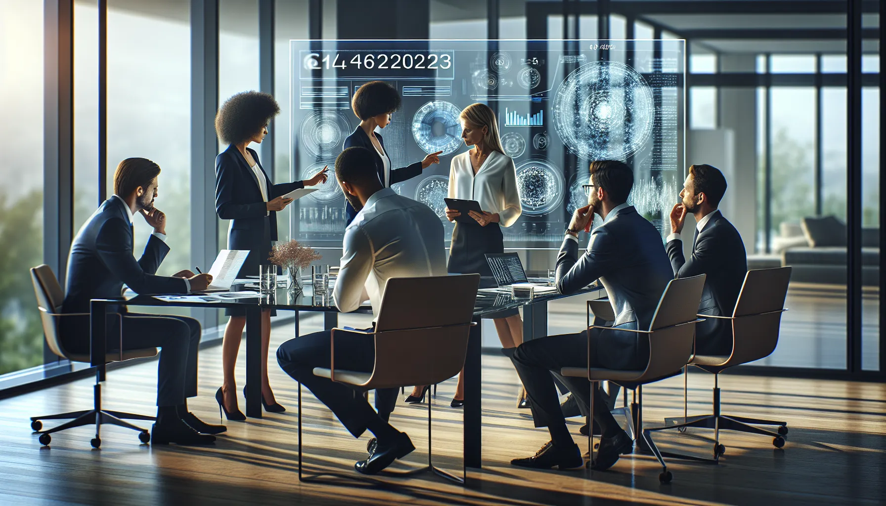 diverse team discussing data management in a modern office.