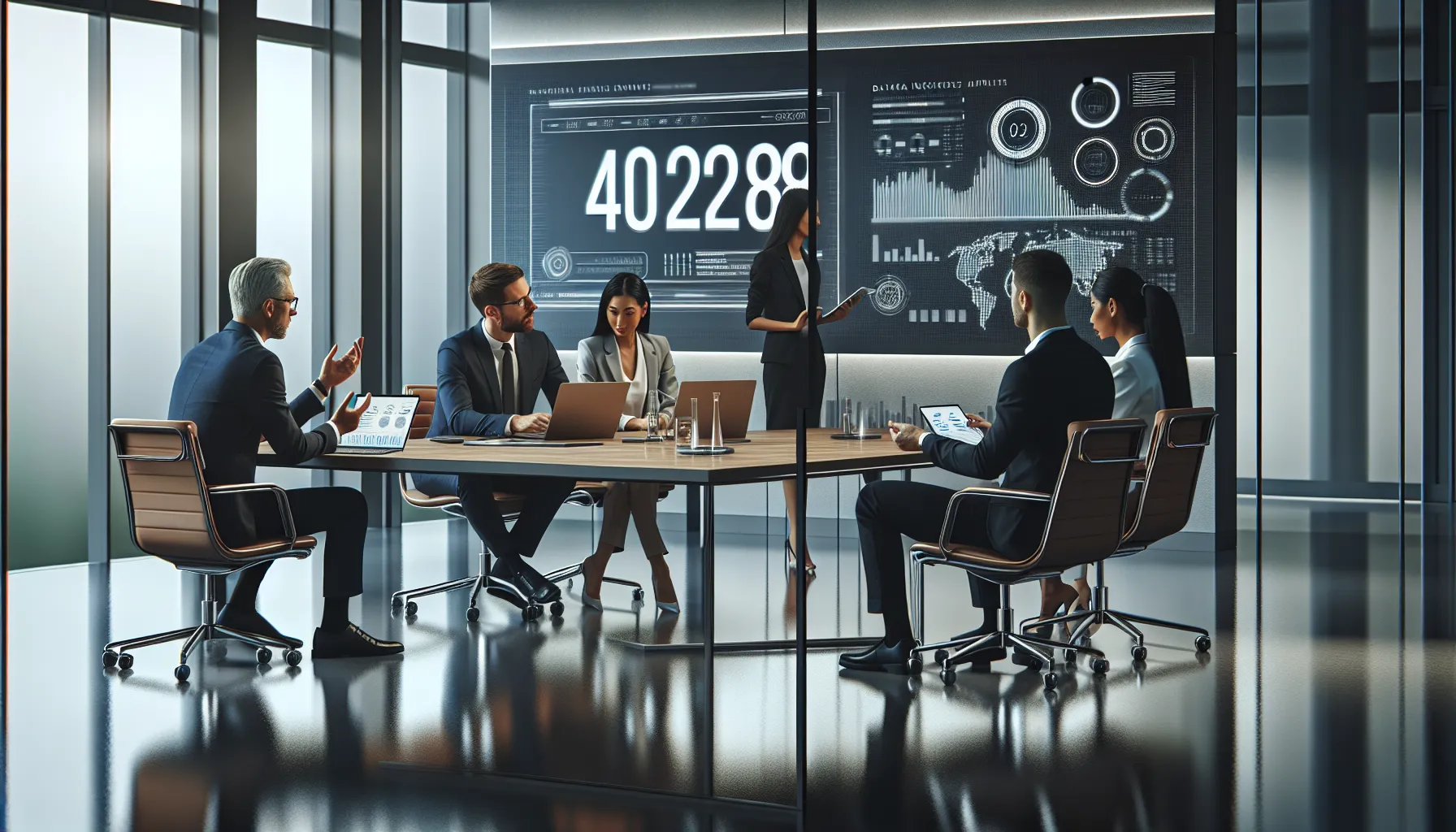 diverse team discussing data security in a modern office.