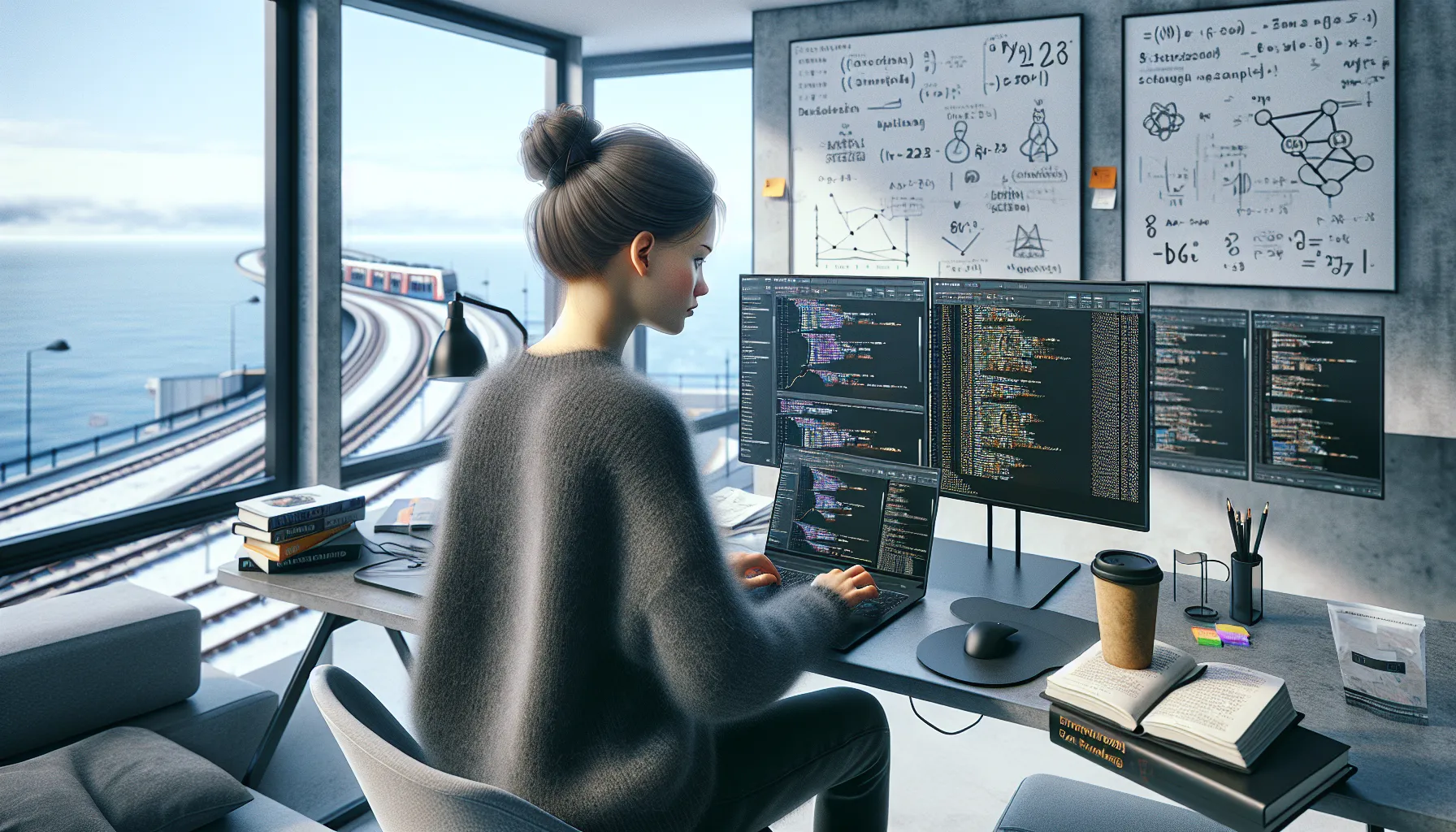 Norwegian student training ai models on laptop in a modern university lab, 2025.