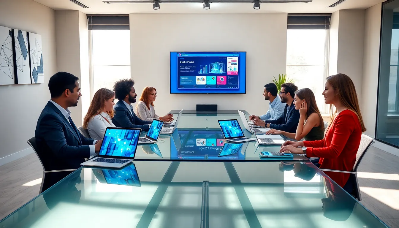 diverse team of developers collaborating in a modern office.