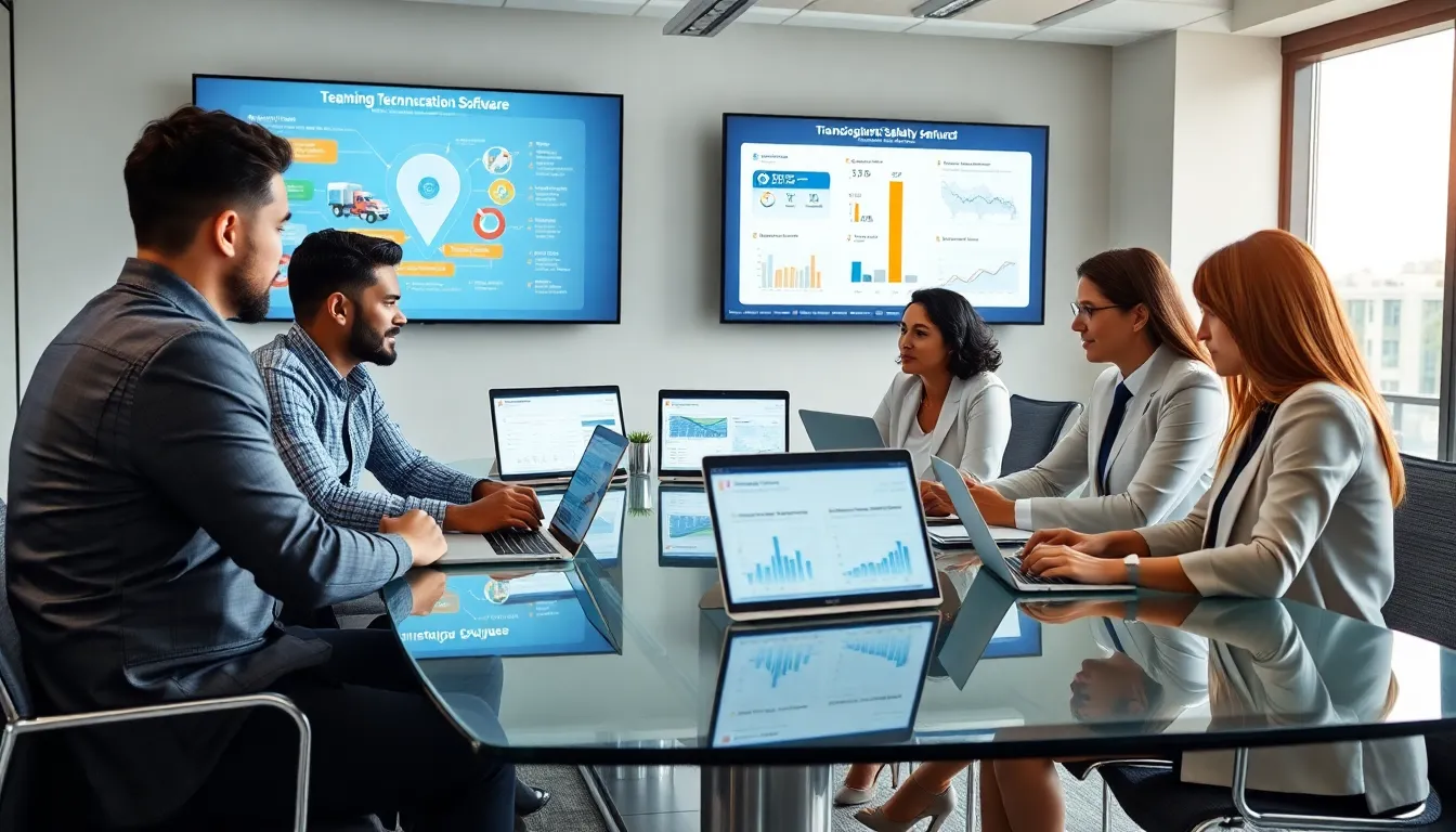 diverse team discussing transportation safety software in a modern office.