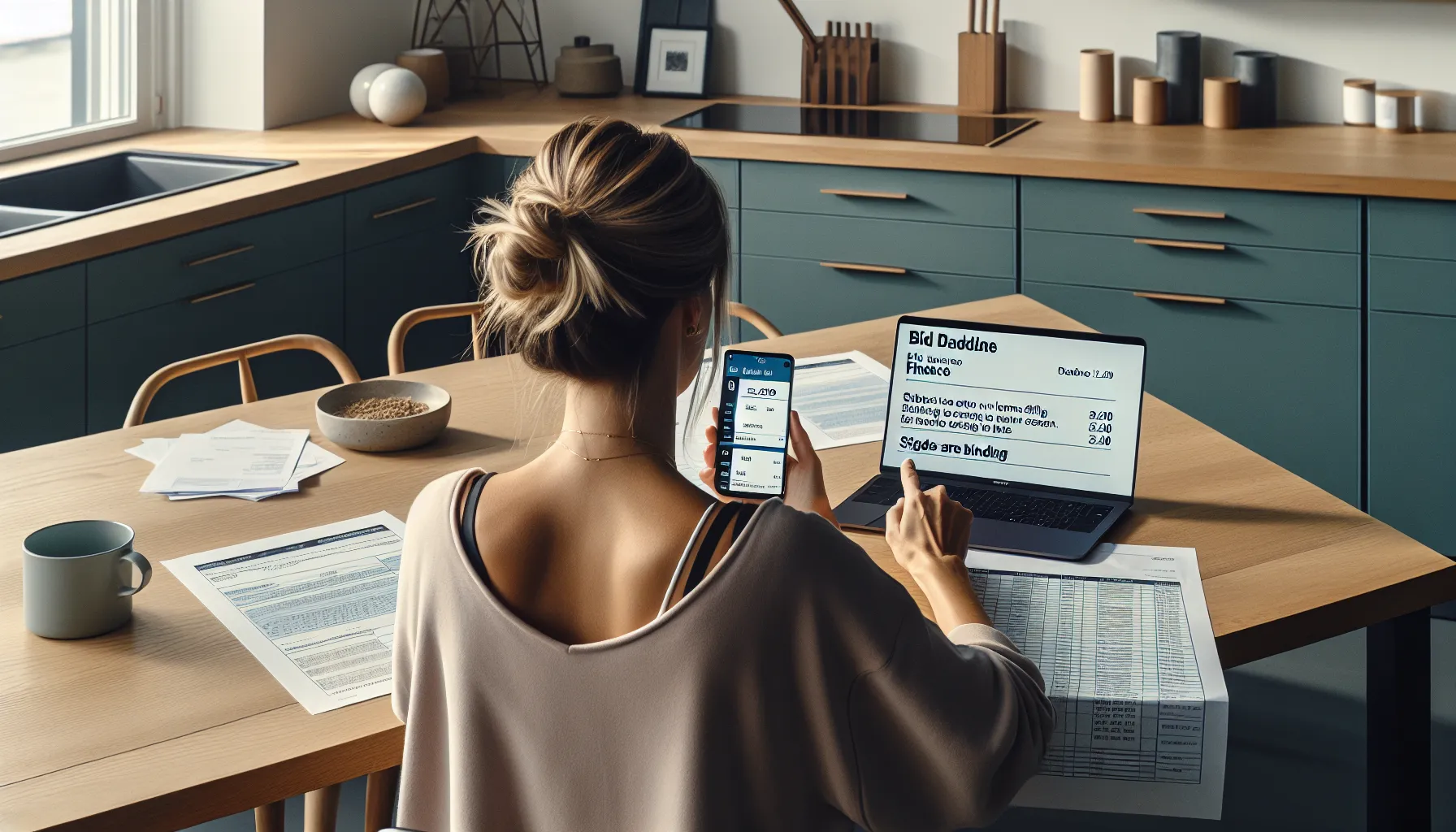 Hva er de vanligste juridiske utfordringene ved boligkjøp? 2 Norwegian homebuyer submits documented property bid with contingencies on smartphone.