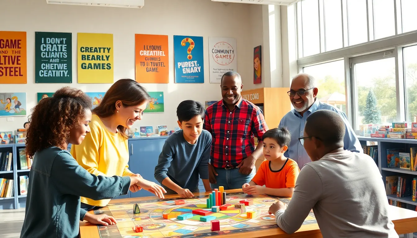 a diverse group of people playing interactive games in a community center.