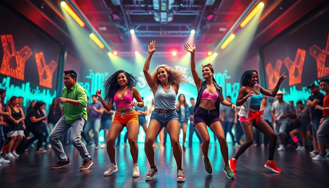 diverse dancers performing in a vibrant urban setting.