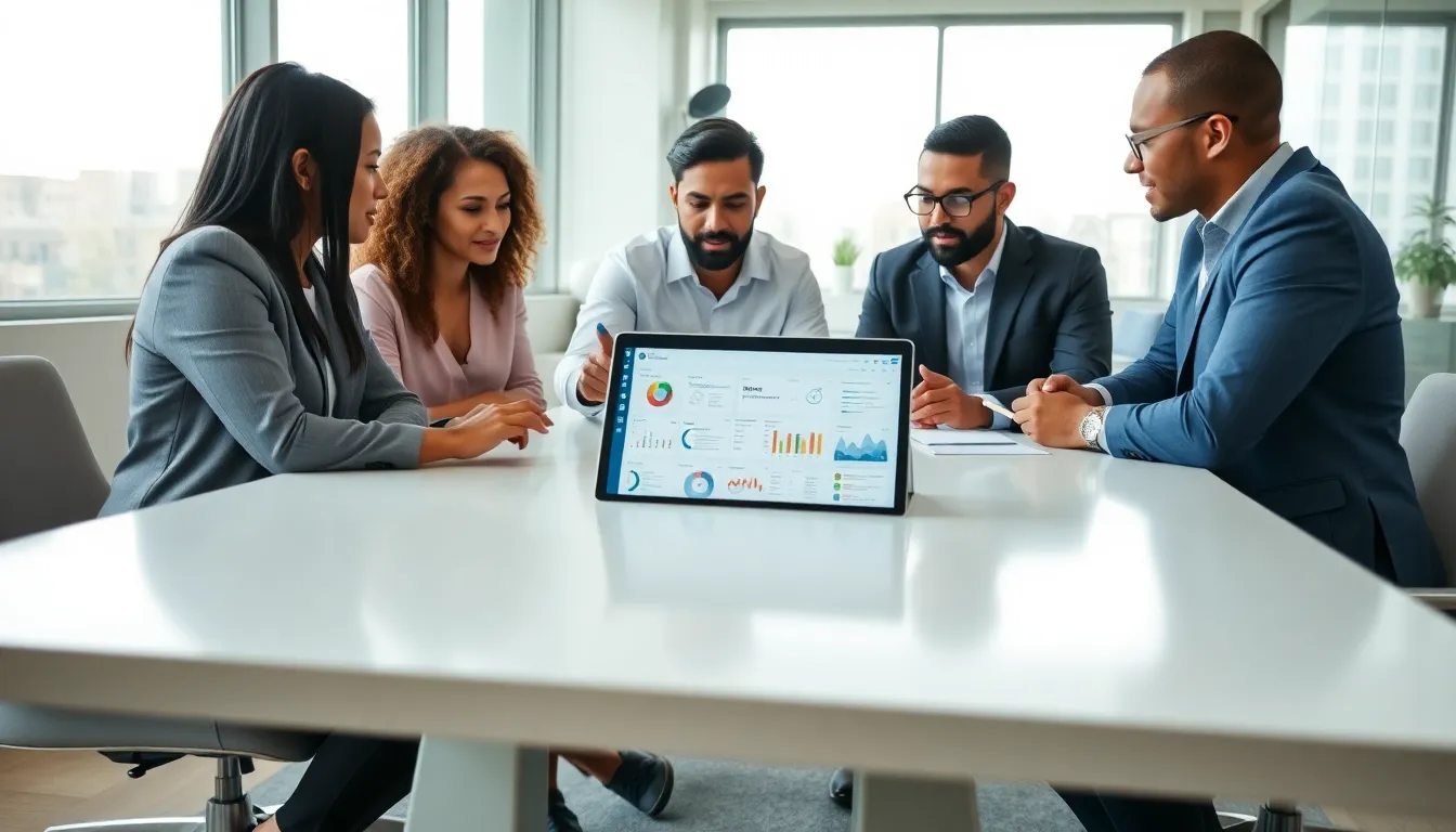 diverse consultants collaborating in a modern office over martech strategies.