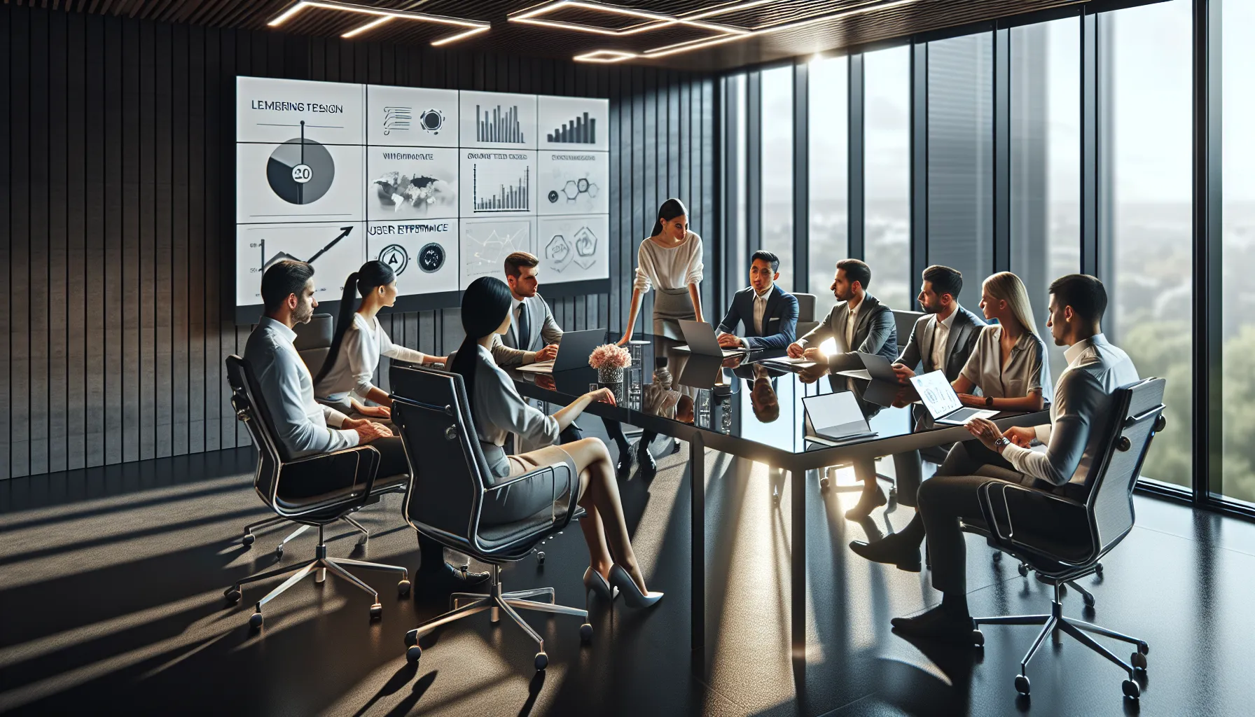 diverse professionals collaborating in a modern office setting.