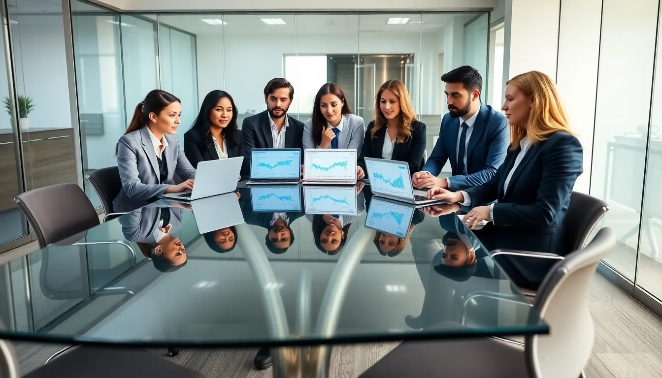 diverse team analyzing phone number data in a modern office.