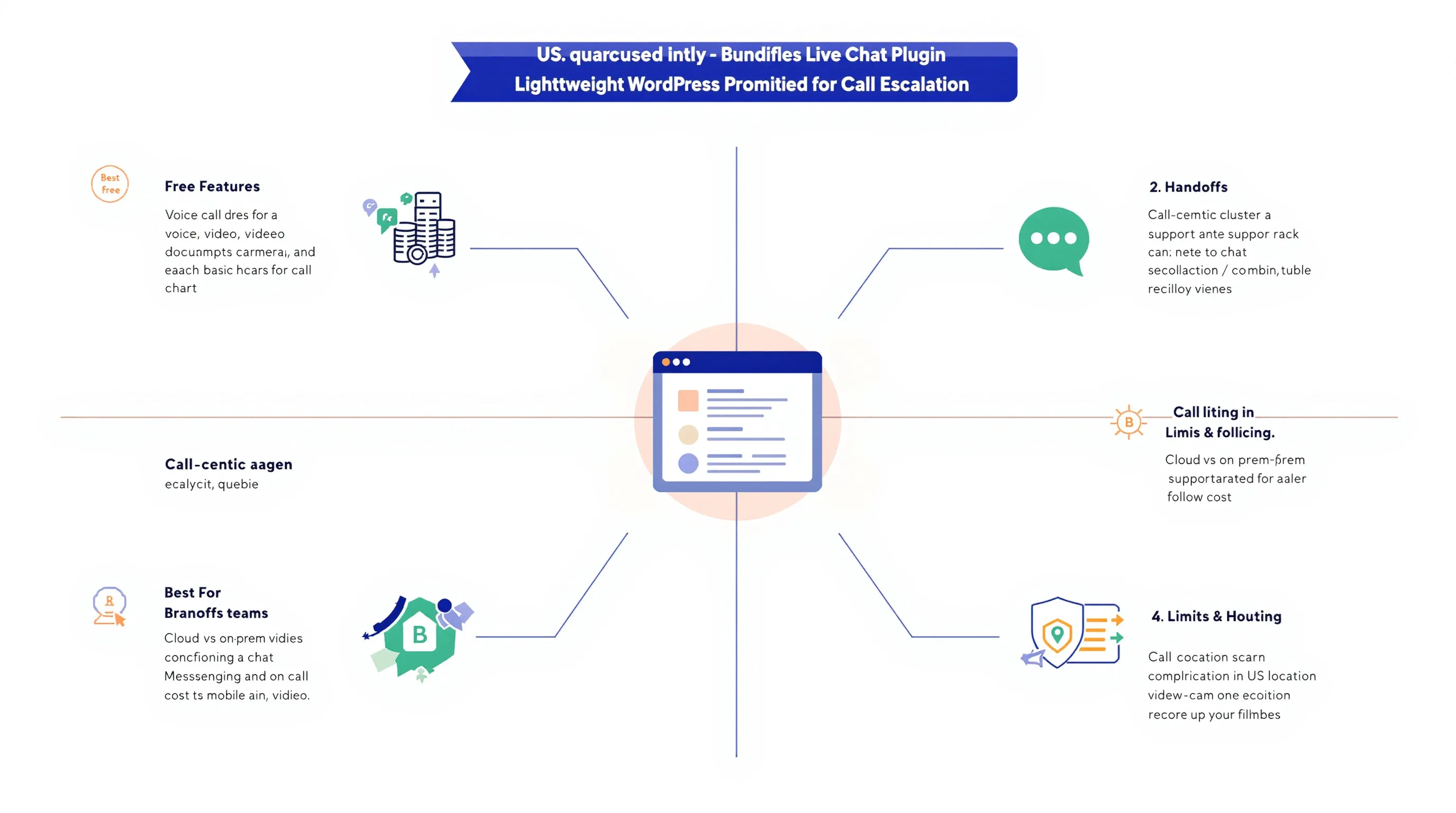 7 Best Free WordPress Live Chat Plugins For Small Businesses (2026) 7 Infographic showing 3CX Live Chat free features, call-centric uses, handoffs, and hosting.