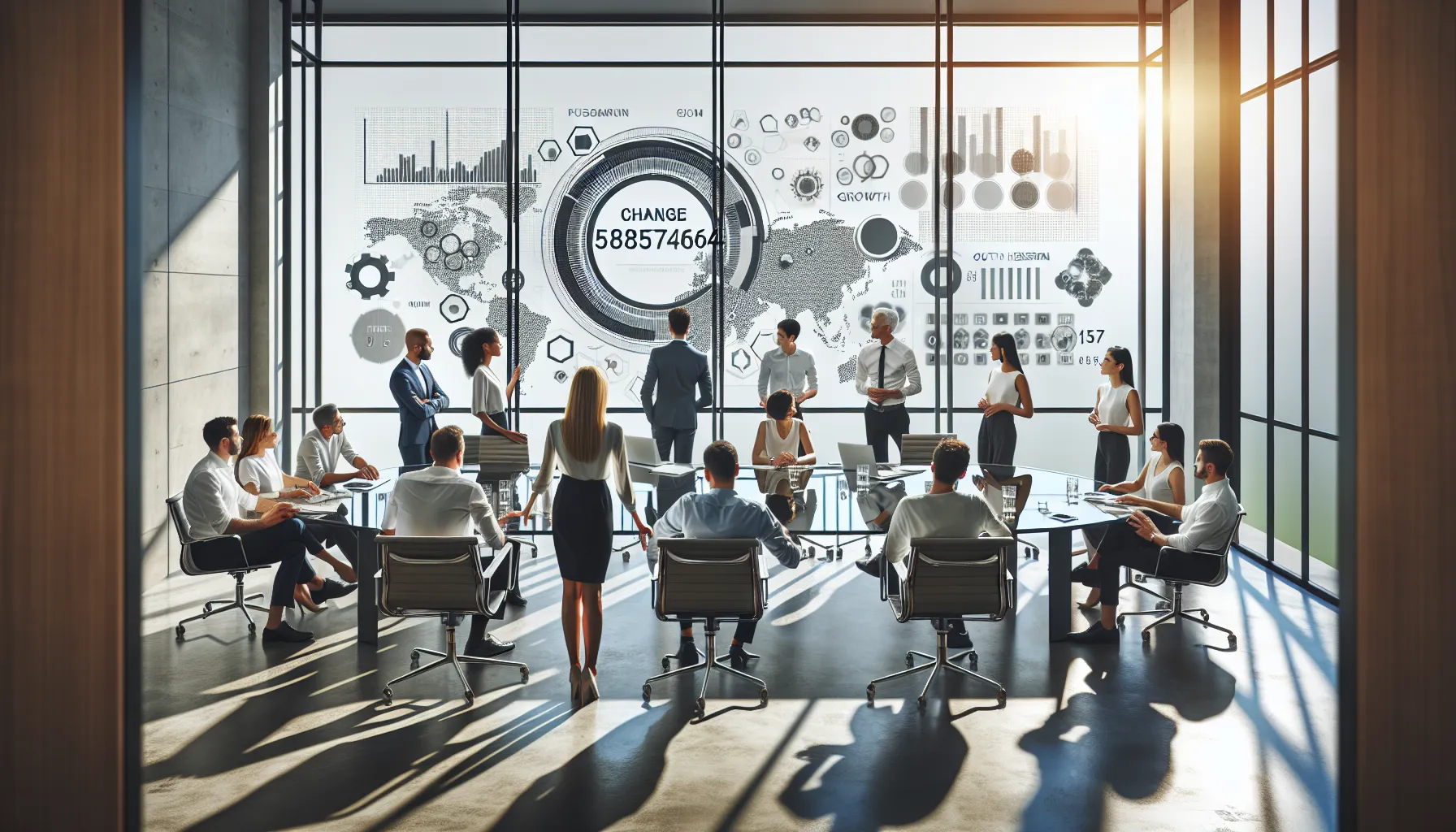 diverse team brainstorming in a modern office setting.