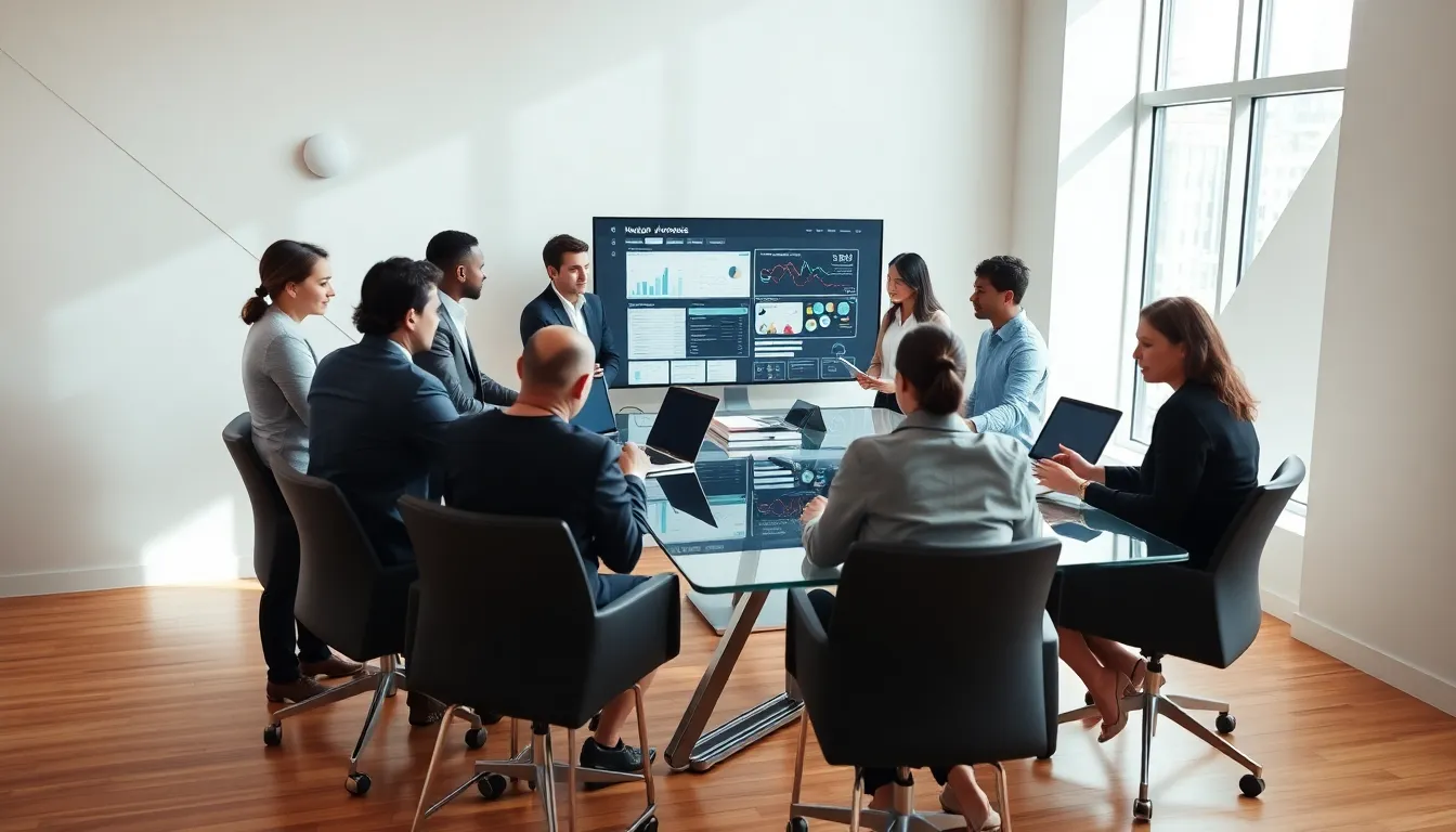 diverse consultants collaborating in a modern office setting.