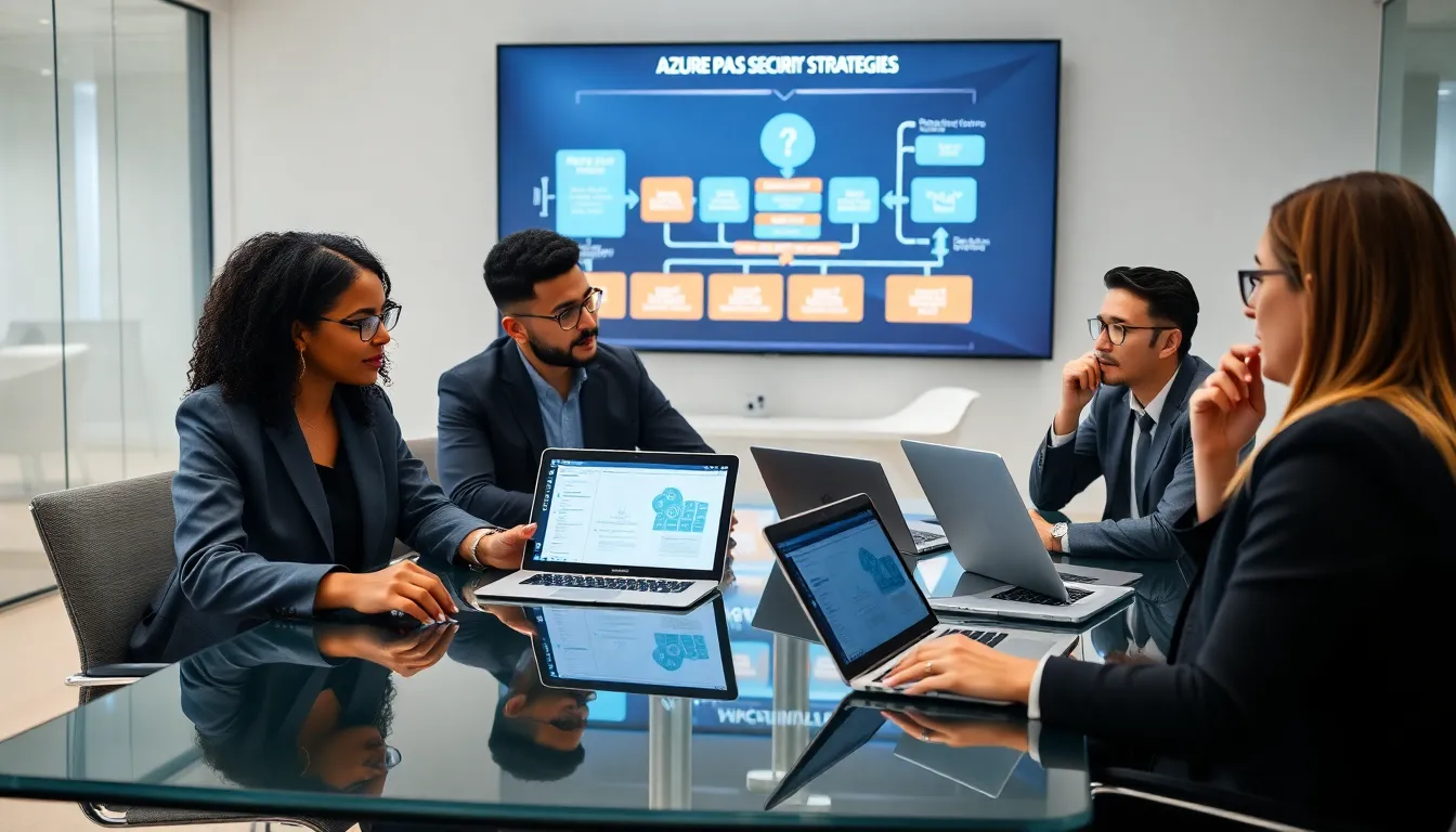 IT professionals discussing Azure PaaS security in a modern office.