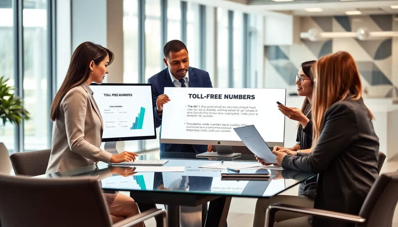 diverse team discussing the benefits of toll-free numbers in a modern office.