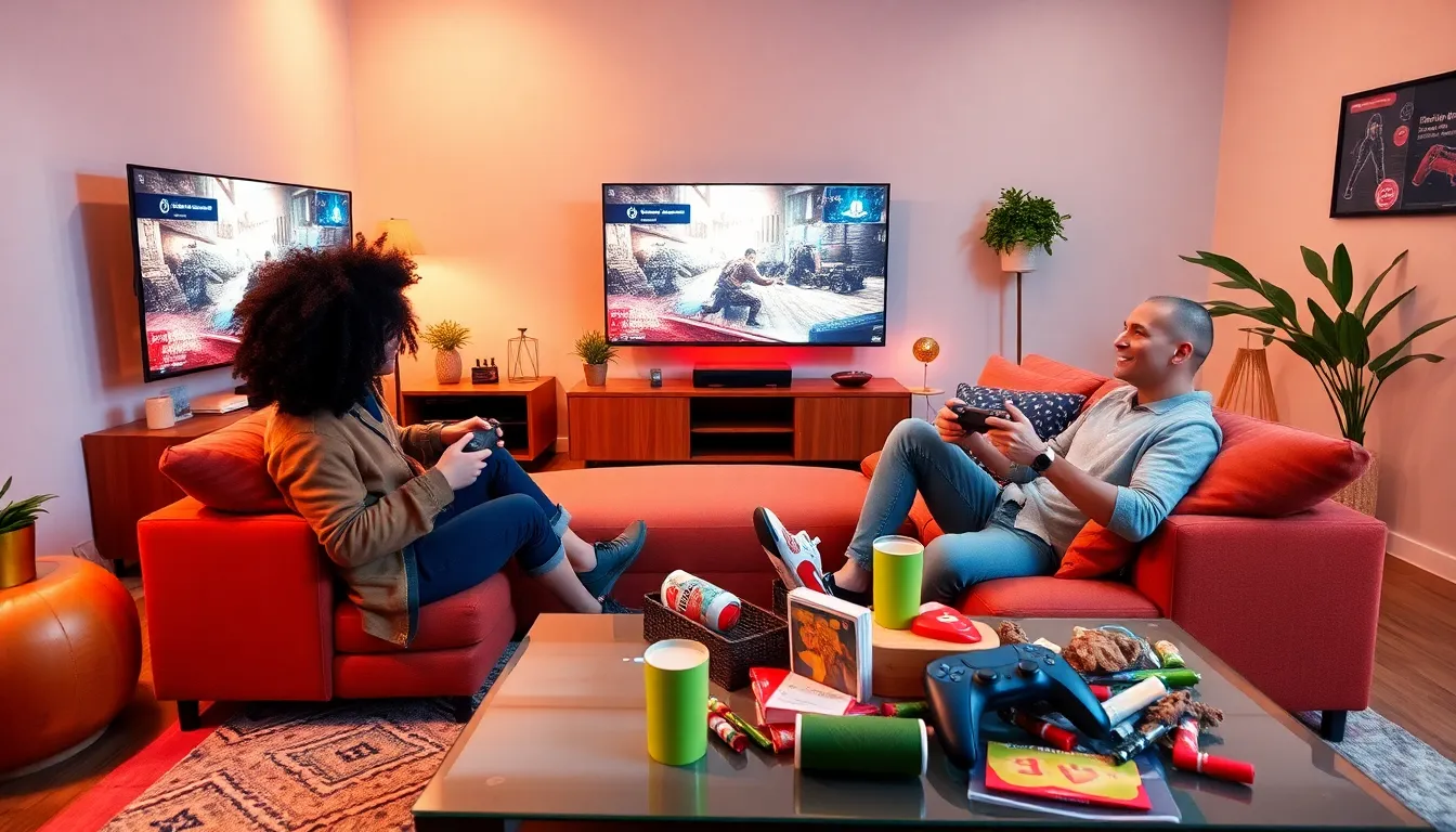 two players enjoying a co-op gaming session at home.