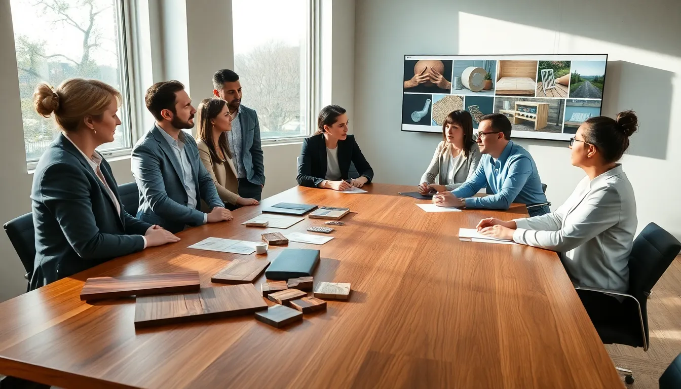 team discussing restoration alternatives in a modern office.