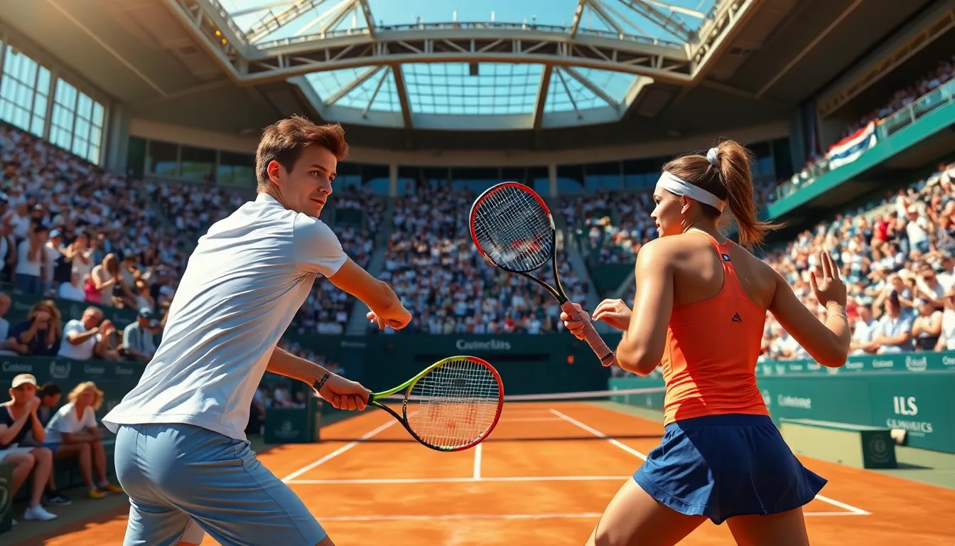 tennis players competing in a Grand Slam match.