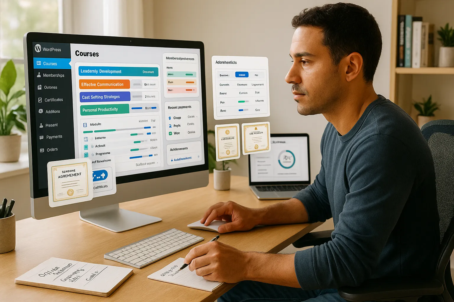 7 Best Learning Management Systems For WordPress (And How To Choose The Right One) 4 Coach manages WordPress LMS with courses, memberships, and payments on a desktop screen.