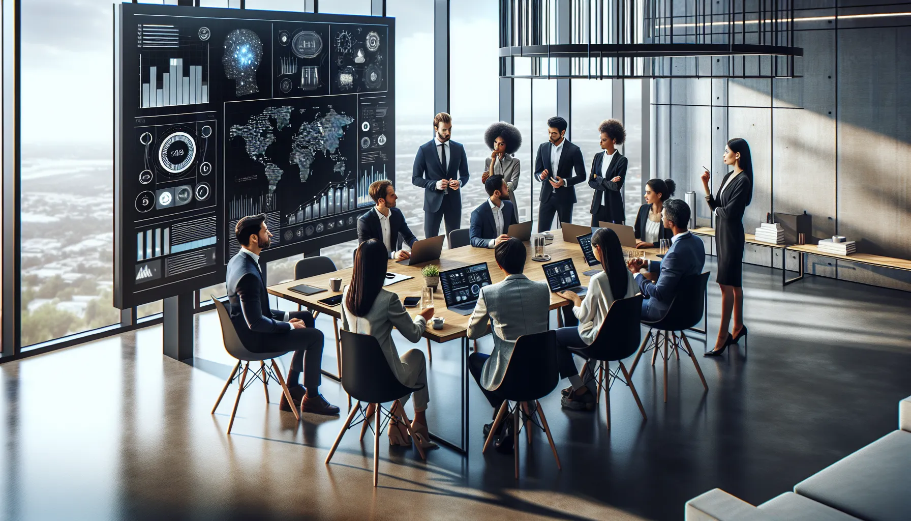 diverse team collaborating on future technologies in a modern office.