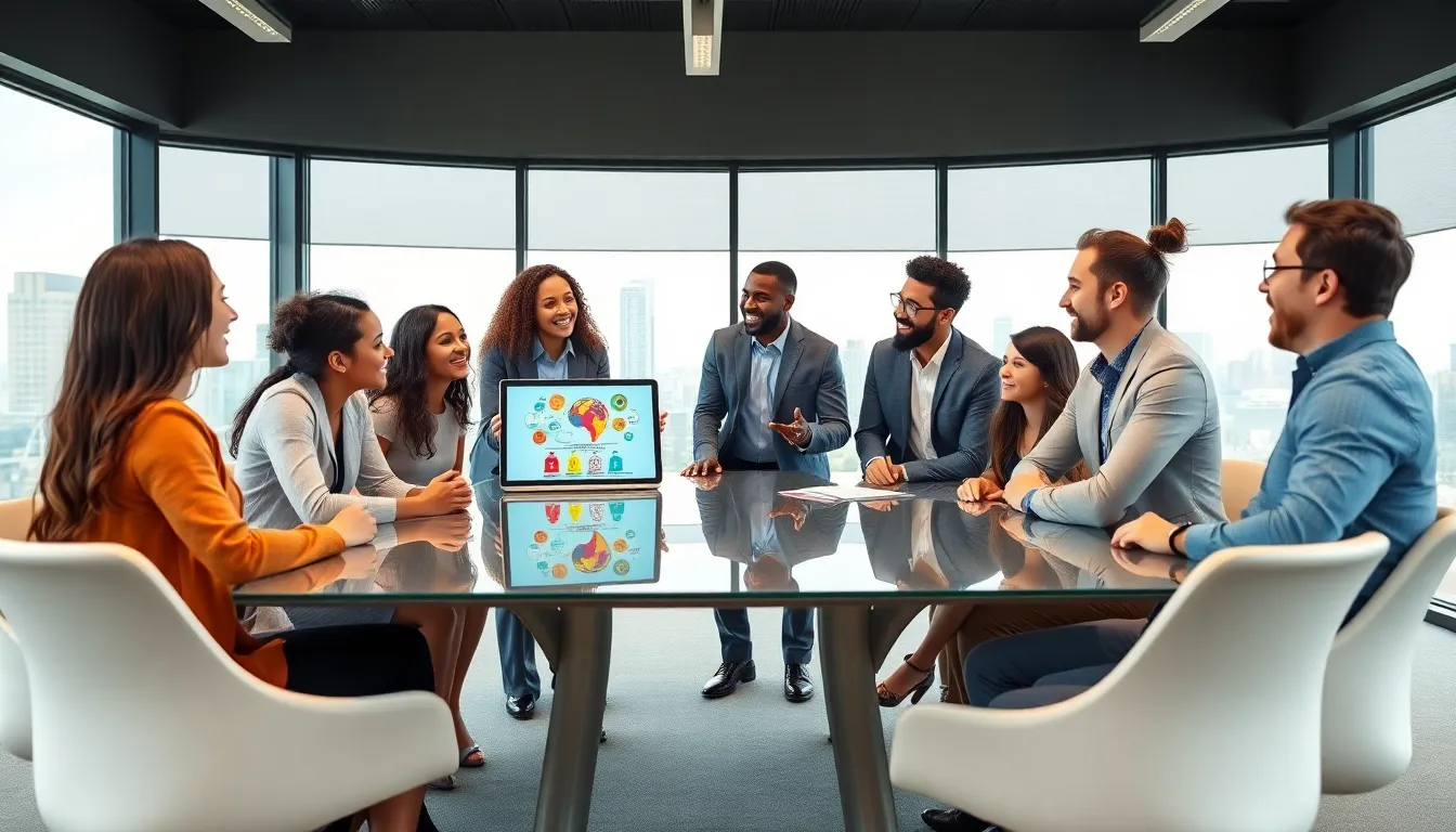 diverse team collaborating on innovative ideas in a modern office.