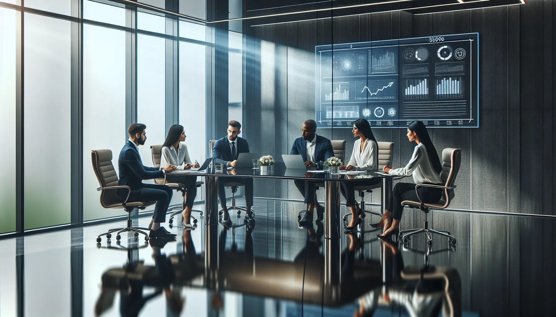 diverse team in a modern office discussing data management.