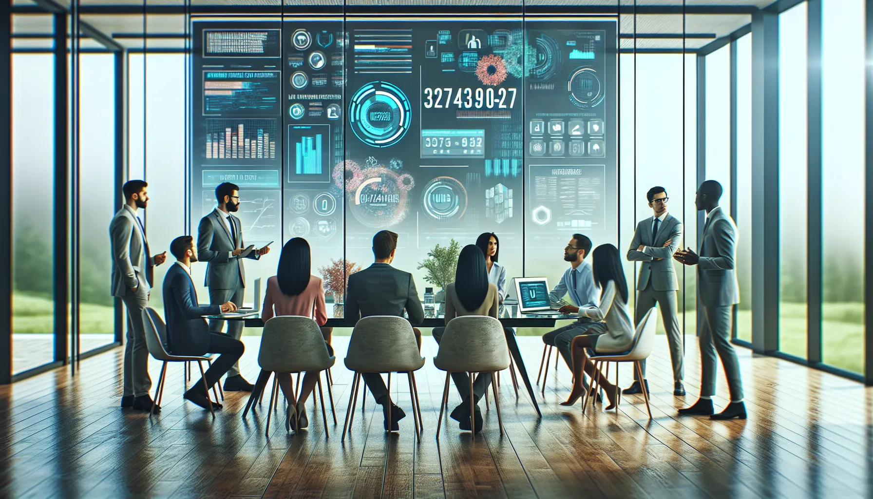 diverse professionals discussing technology in a modern office.