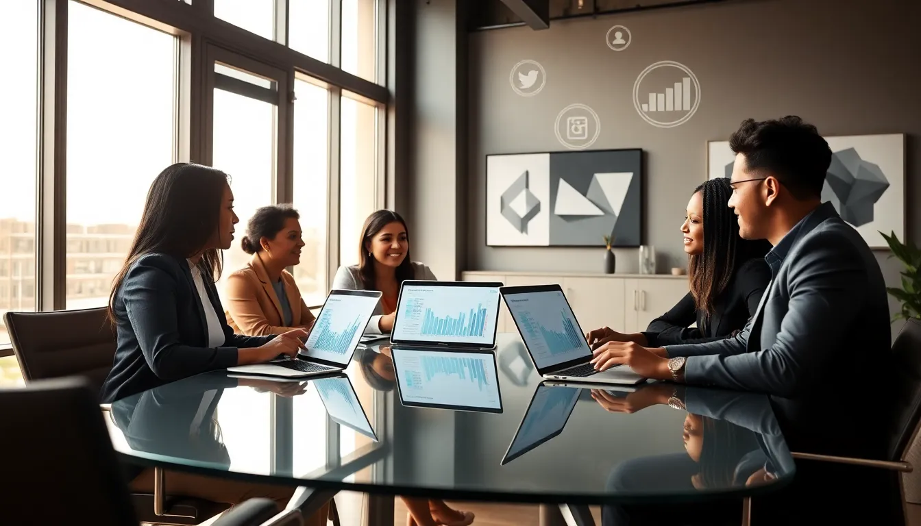 diverse team discussing digital engagement strategies in a modern office.