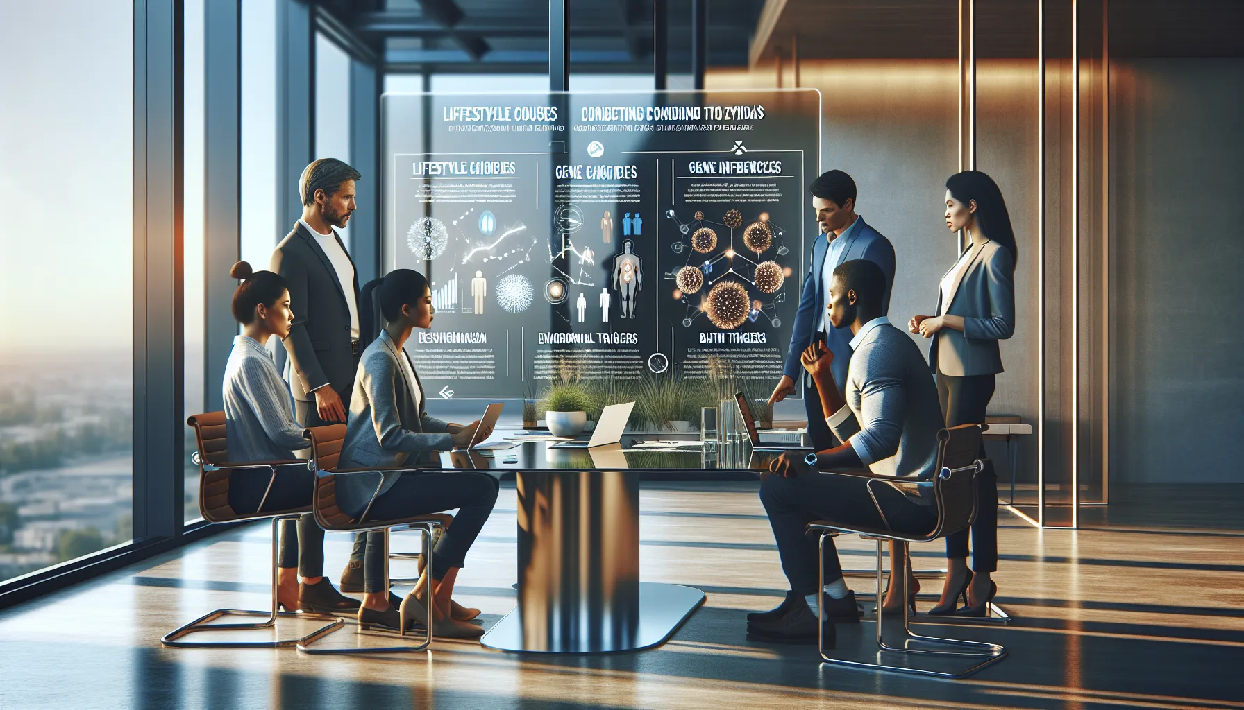 professionals discussing Zydaisis risk factors in a modern office.