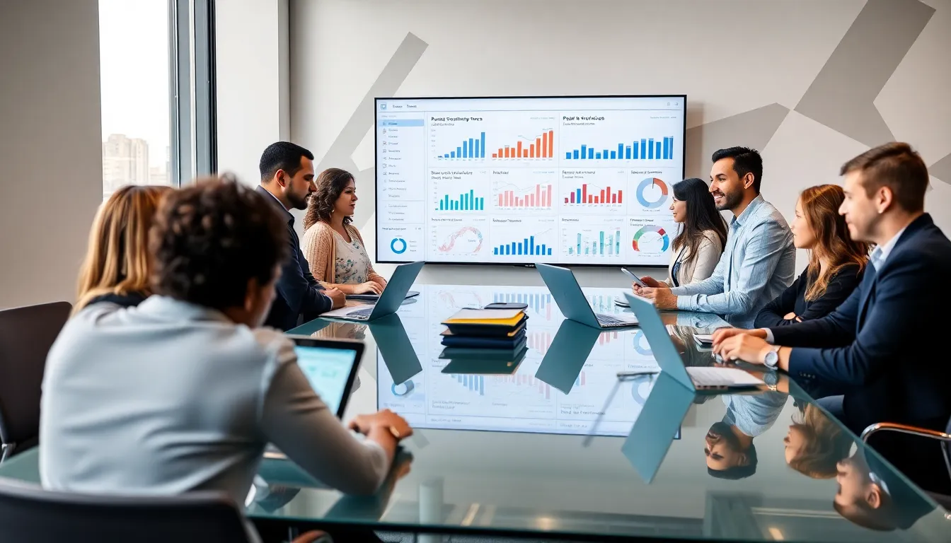 diverse professionals in a modern office discussing Tyler Incode software.