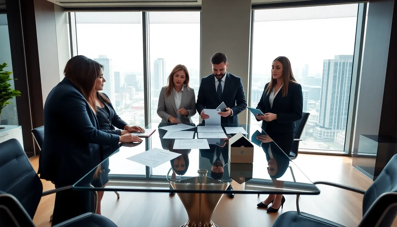 diverse professionals discussing joint tenancy in a modern conference room.