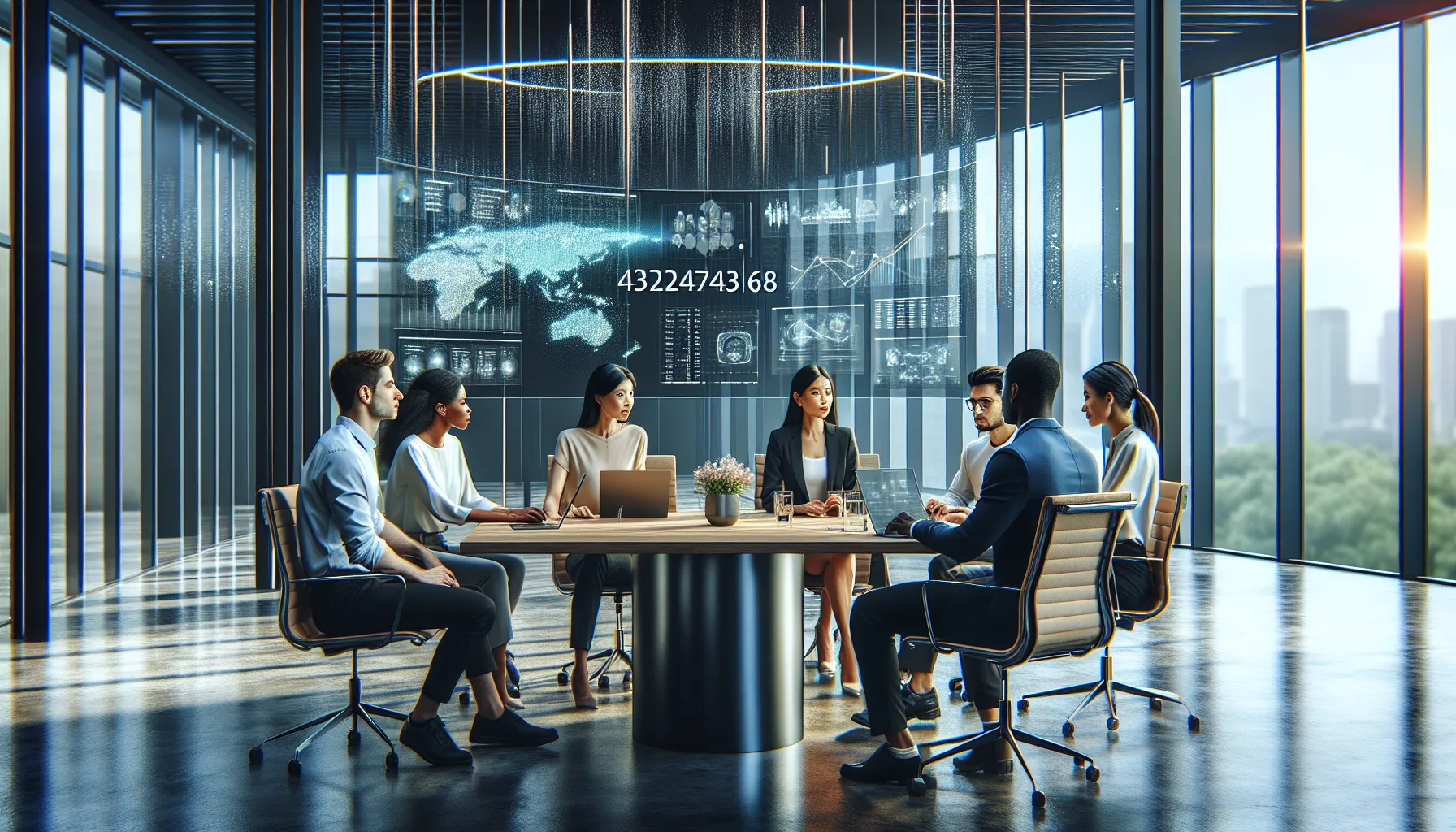 diverse team collaborating in a modern office on data trends.