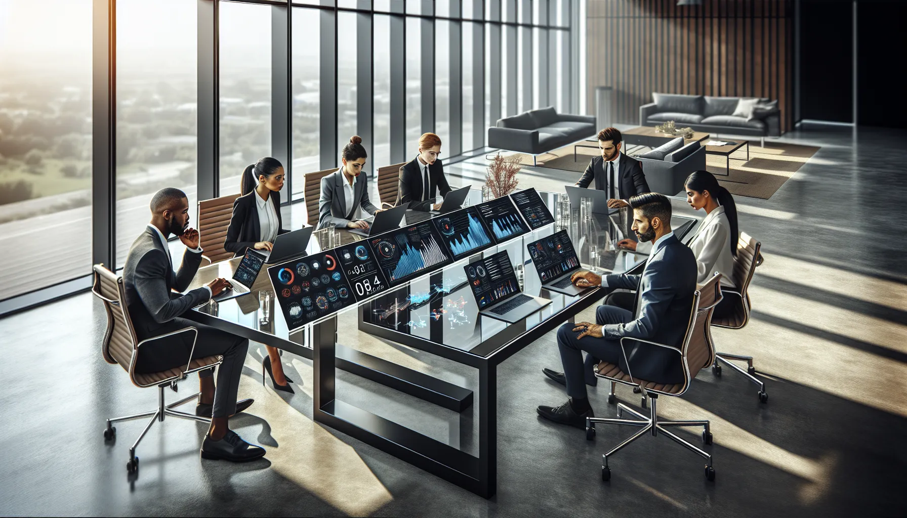 diverse team collaborating in a modern office on software project management.