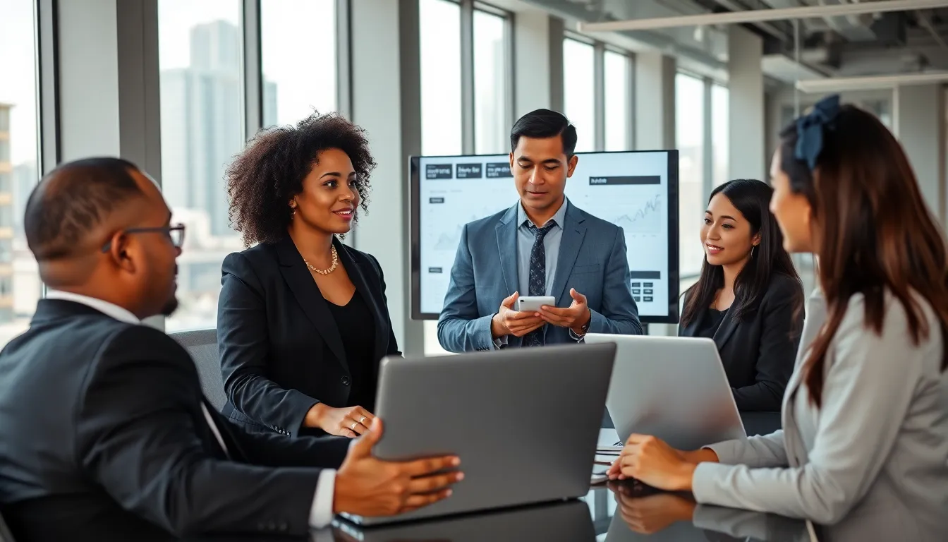 diverse real estate team collaborating in a modern office.