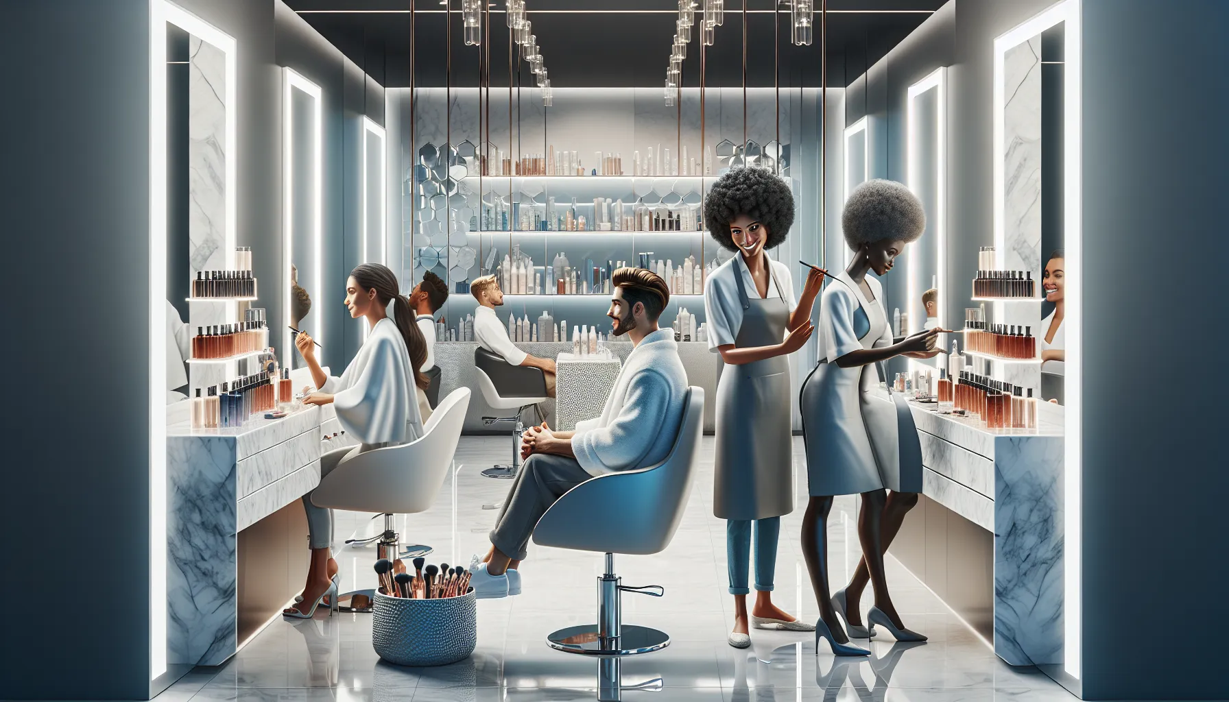 diverse cosmetologists working together in a trendy salon.