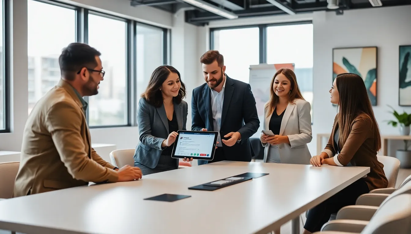 professionals discussing the Day.Miscallfrm tool in a modern office.