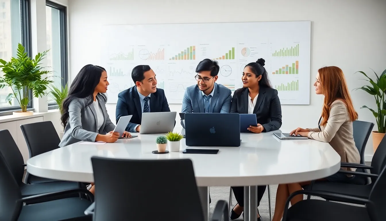 diverse team collaborating in a modern office environment.